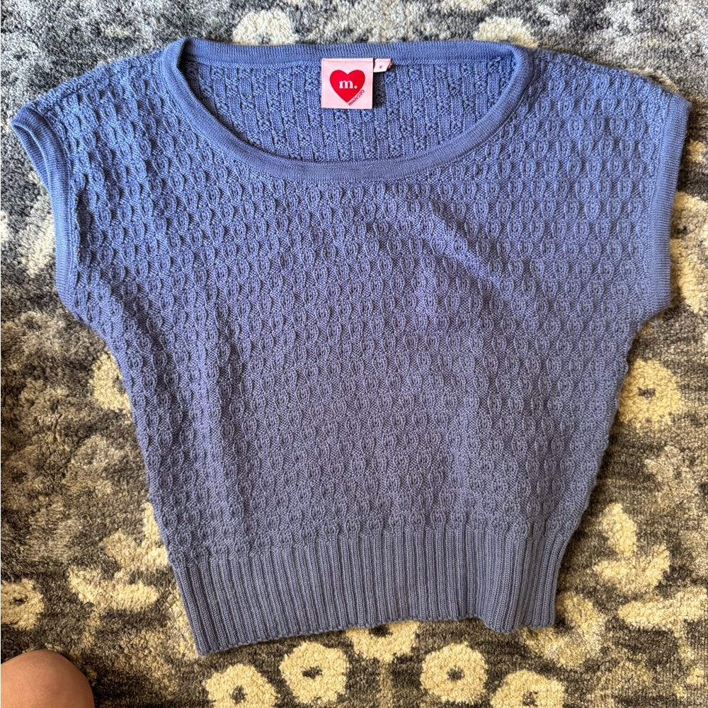Made590 Australian Merino Wool Blue Knit Women's Short Sleeve Top